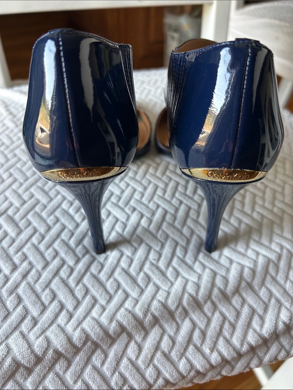Calvin Klein Navy Patent Pointed Mary Jane Heels - Picture 4 of 7